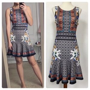 NWOT Jealous Tomato border-print floral scuba flounce dress sz S